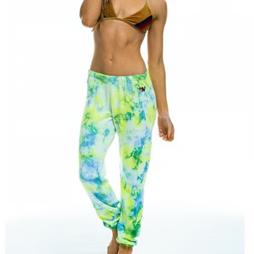Aviator Nation Tie Dye Joggers, Neon Yellow/Blue, Sz M